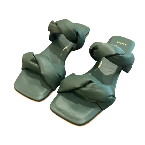 Nubikk NIB Leather Square Twist Flat Sandals - Hunter Green 40 - Picture 3 of 6